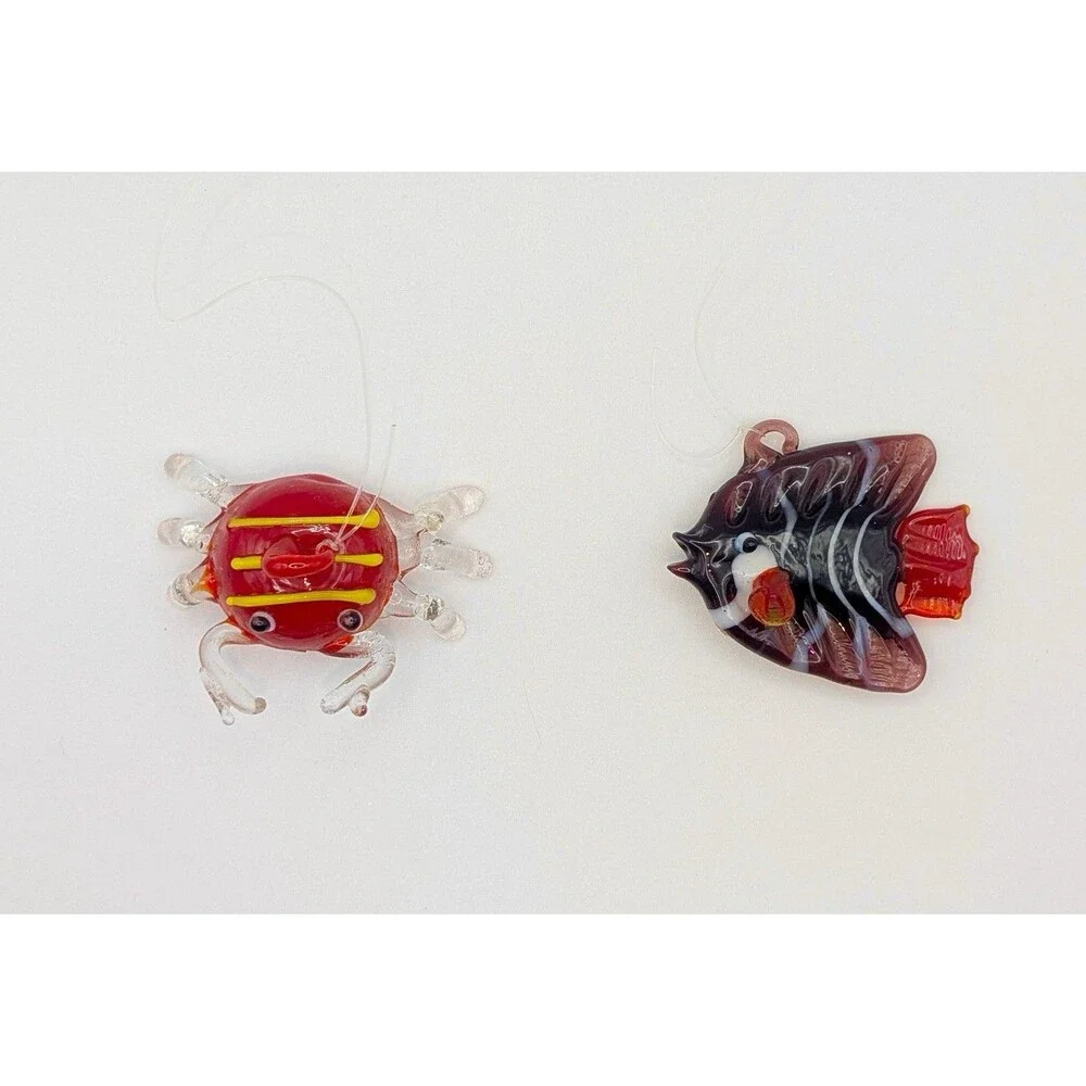 Lot 2 LS Arts Blown Glass Floating Crab Fish Bubble Tropical Tank Aquarium Decor